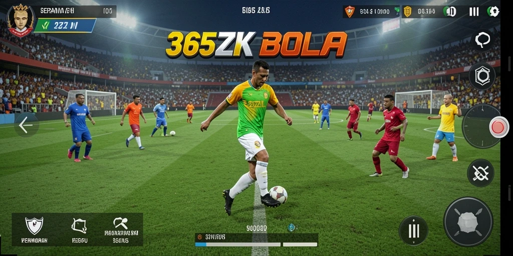 Screenshot utama 365ZK menampilkan aksi permainan sepak bola yang mendebarkan.