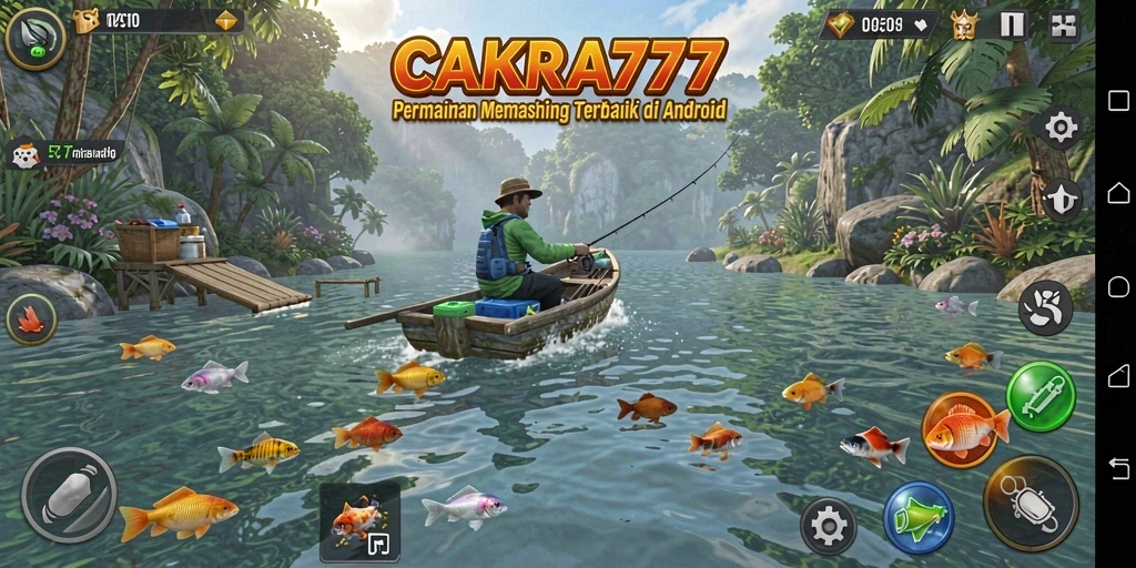 Screenshot gameplay CAKRA777 yang menunjukkan pengguna sedang menangkap ikan.