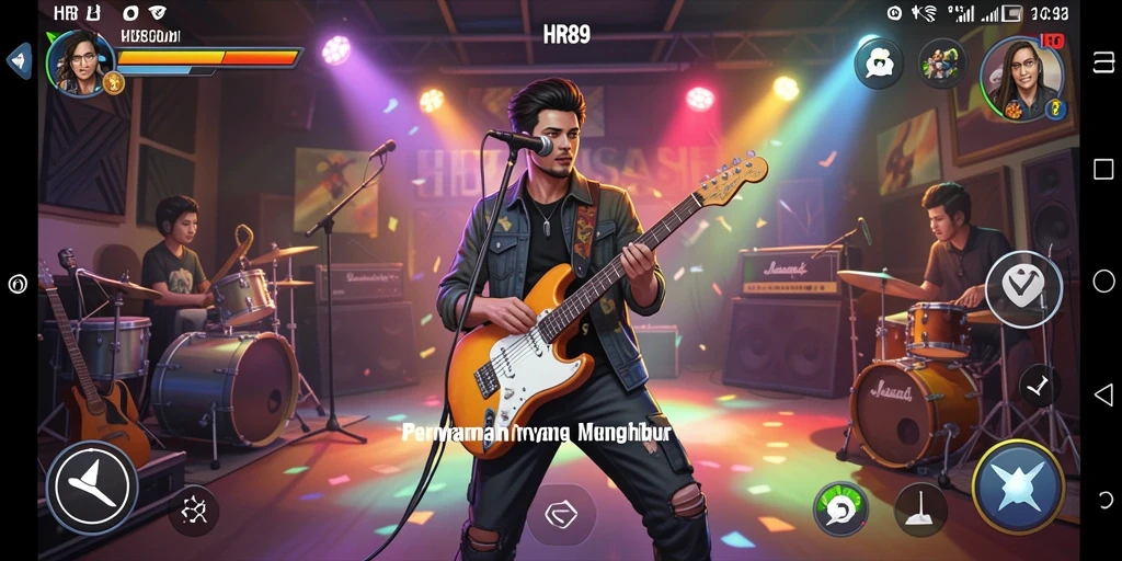 Tampilan gameplay HR89 yang penuh warna dan seru dengan musik.