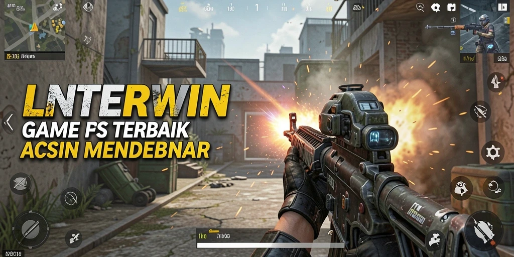 Tampilan gameplay LNTERWIN dengan aksi menembak seru.