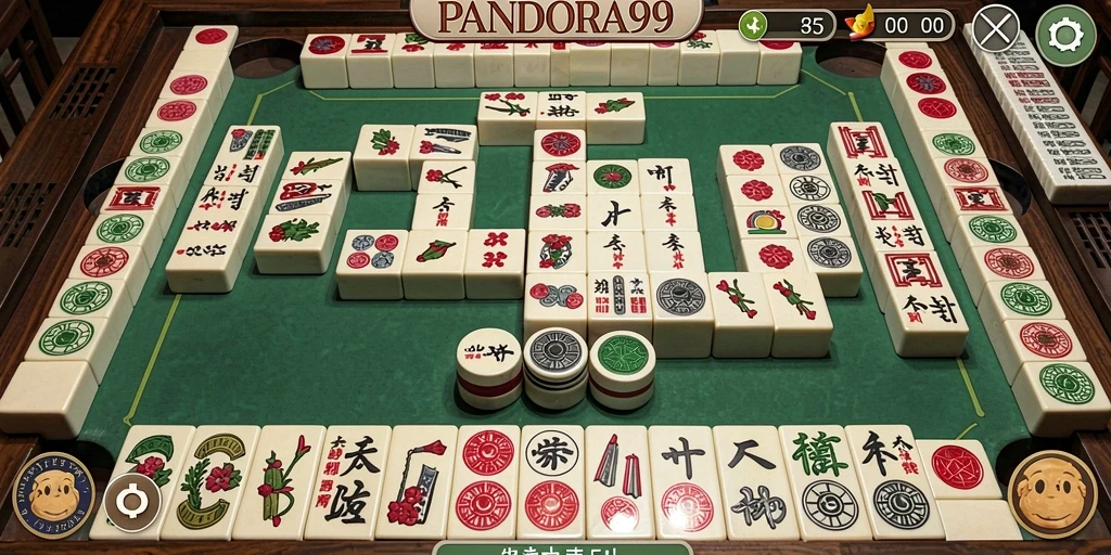 Screenshot utama PANDORA99 dengan gameplay Mahjong yang menegangkan.