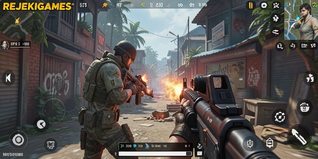Tampilan gameplay mendebarkan dari REJEKIGAMES yang menampilkan aksi TPS.