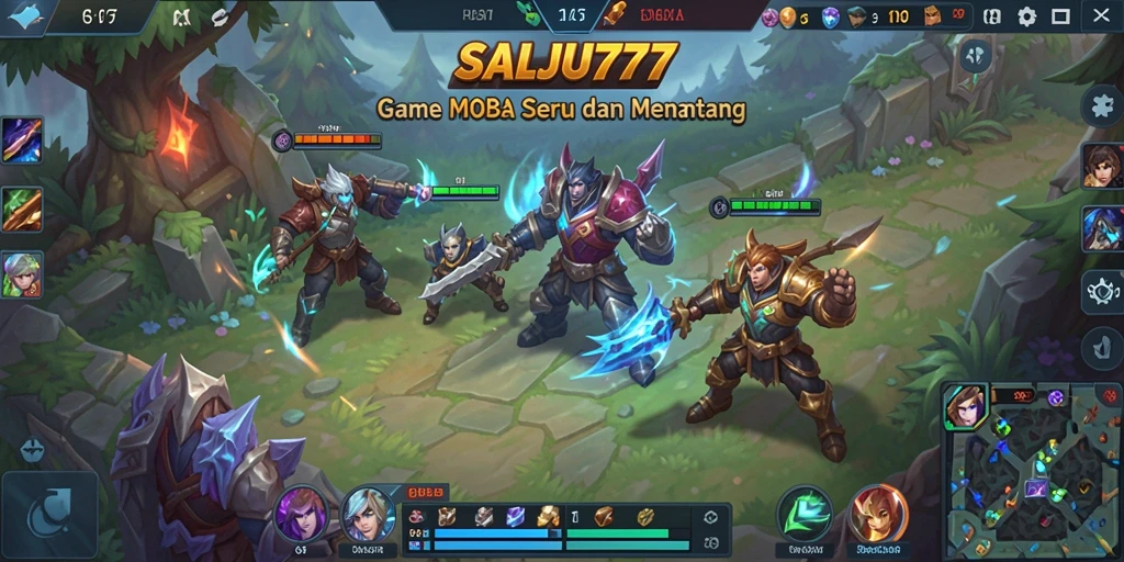 Tangkapan layar utama SALJU777 menampilkan pertempuran epik dalam game MOBA.